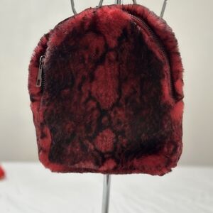 Red Faux Fur Women's Backpack